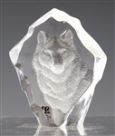 MATS JONASSON CRYSTAL ART GLASS WOLF SCULPTURE