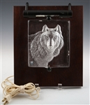 MATS JONASSON CRYSTAL WOLF SCULPTURE MOUNTED ON WOOD