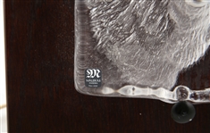 MATS JONASSON CRYSTAL WOLF SCULPTURE MOUNTED ON WOOD