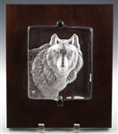 MATS JONASSON CRYSTAL WOLF SCULPTURE MOUNTED ON WOOD