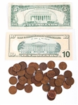US CURRENCY & COIN - RED SEAL, WHEAT CENTS