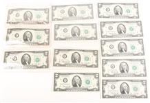 UNITED STATES TWO DOLLAR BILLS 1976 - LOT OF 12