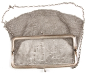 LADIES .800 SILVER MESH CHAIN ANTIQUE PURSE