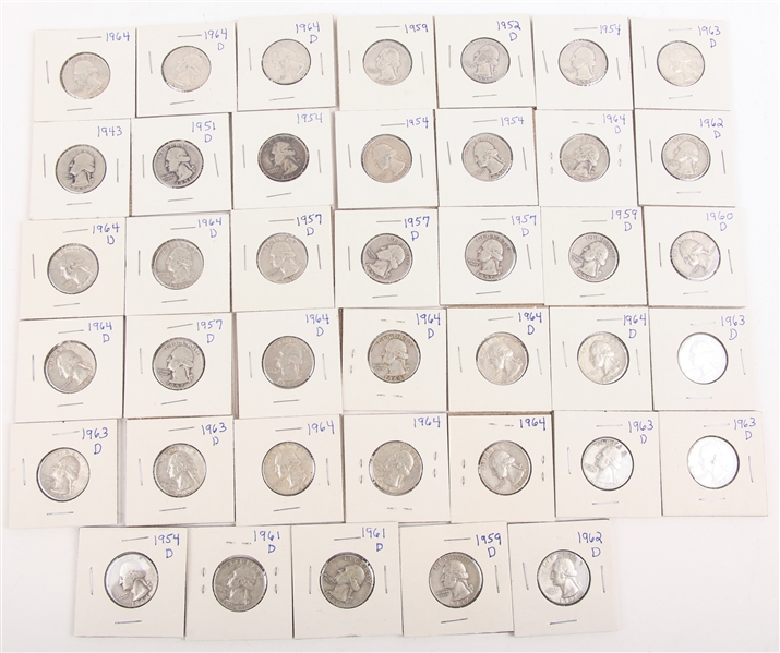 U.S. WASHINGTON 90% SILVER QUARTERS - LOT OF 40