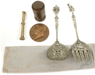 METAL SERVINGWARE, PESTLE, WEIGHT, & SOUVENIR COIN