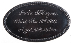 STERLING SILVER ENGRAVED CASKET PLATE DATED 1869