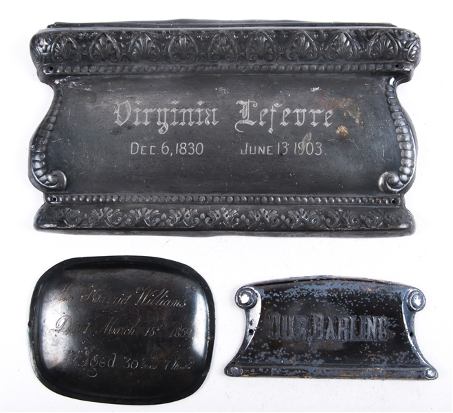 19TH AND EARLY 20TH CENTURY CASKET PLATES LOT OF 3