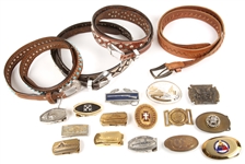 BELT BUCKLE AND BELT LOT OF 19
