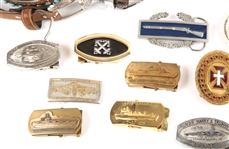 BELT BUCKLE AND BELT LOT OF 19