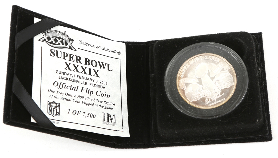 2005 SUPERBOWL XXXIX 1 OZT .999 FINE SILVER FLIP COIN