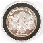 2005 SUPERBOWL XXXIX 1 OZT .999 FINE SILVER FLIP COIN