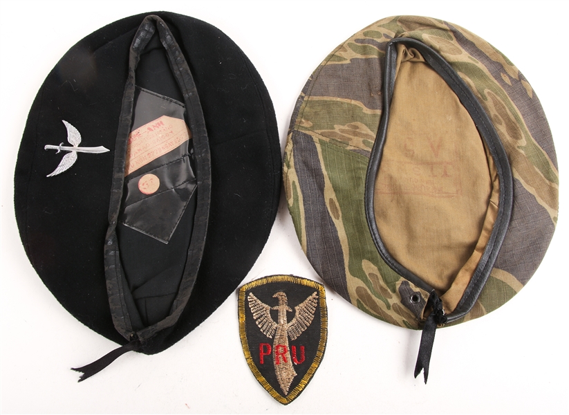 REPRODUCTION MILITARY BERET AND PATCH LOT OF 3
