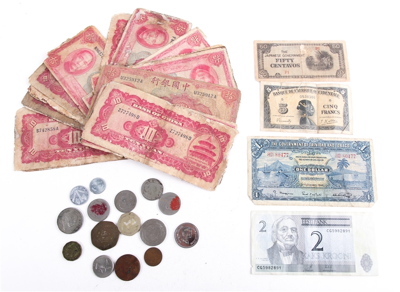 WWII ERA FOREIGN CURRENCY BANK NOTE AND COIN LOT