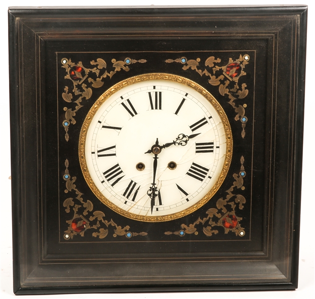 19TH C. INLAID WALL CLOCK IN WOODEN CASE