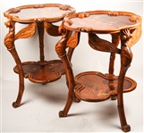 PAIR OF REPRODUCTION GALLE STYLE CARVED WOODEN TABLES