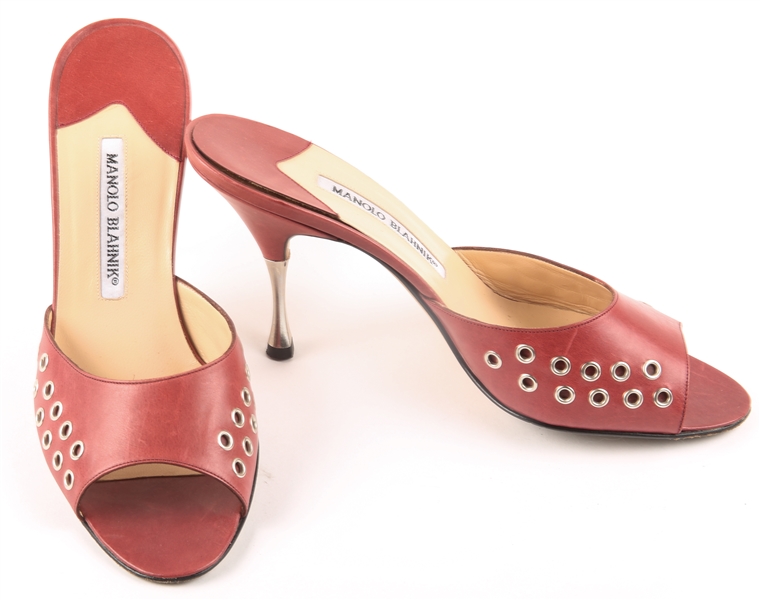 MANOLO BLAHNIK WOMENS RED LEATHER MULES