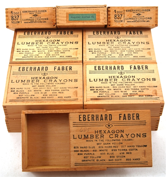 EBERHARD FABER LUMBER CRAYONS WOODEN BOXES - LOT OF 12