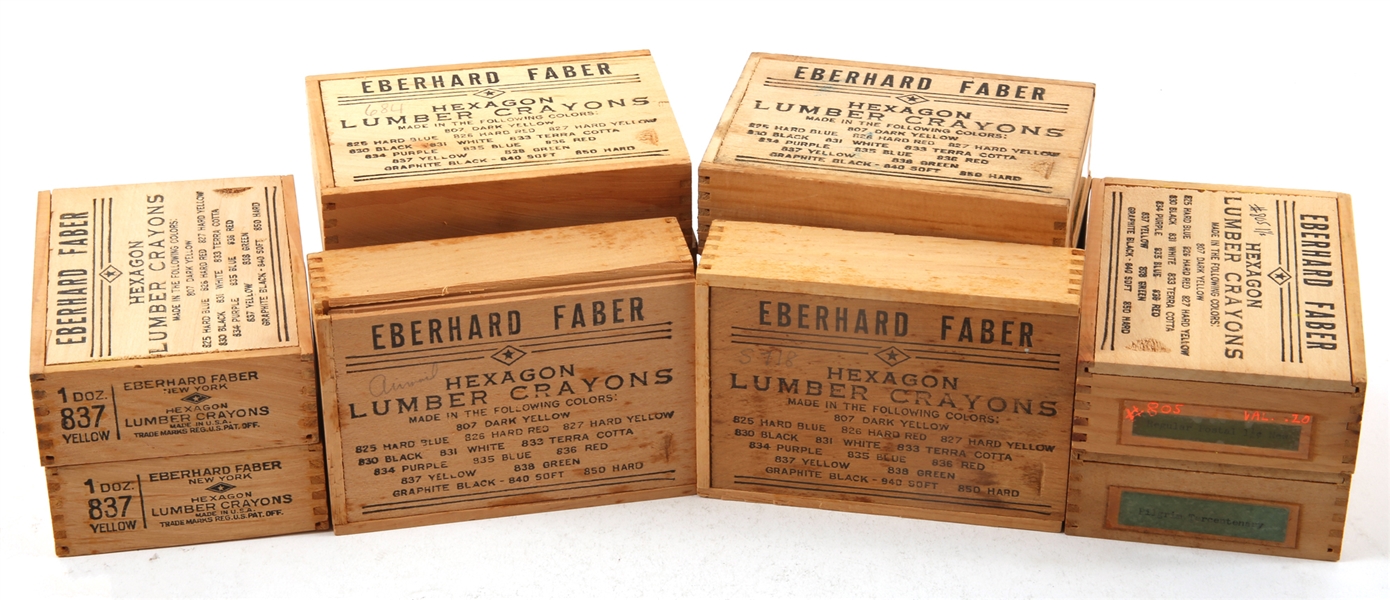 EBERHARD FABER LUMBER CRAYONS WOODEN BOXES - LOT OF 12