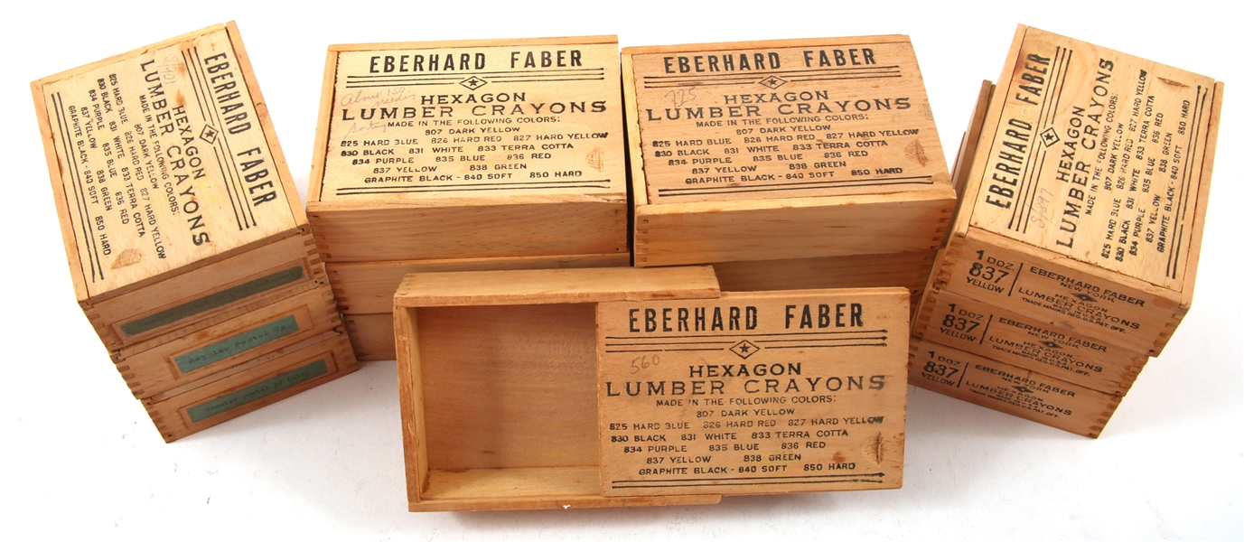 EBERHARD FABER LUMBER CRAYONS WOODEN BOXES - LOT OF 13