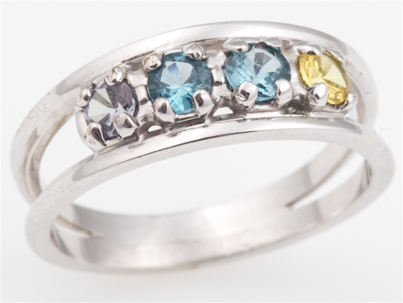 14K WHITE GOLD AQUAMARINE & TOPAZ RING