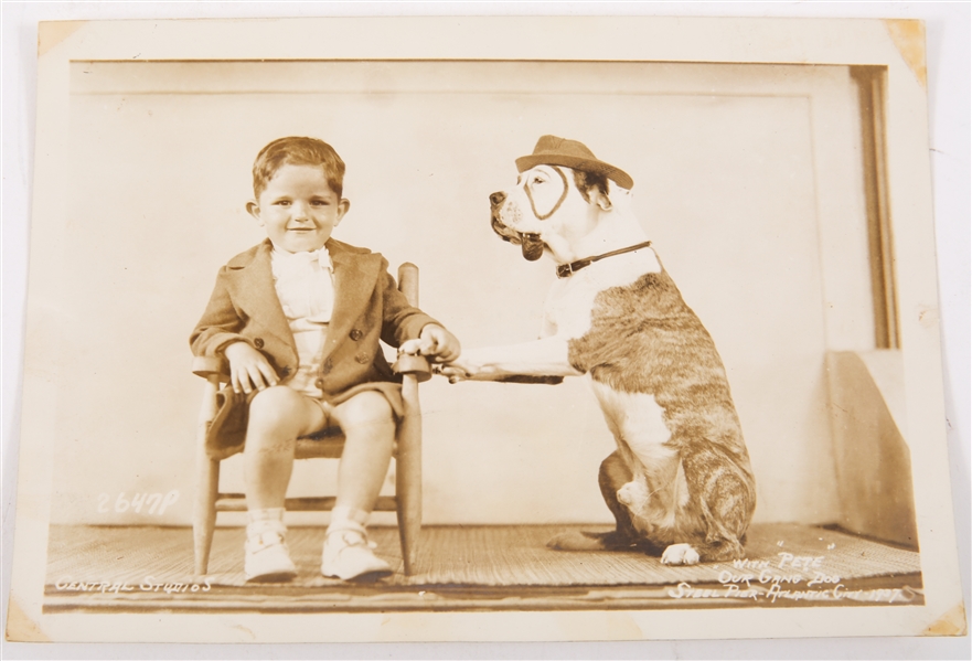 1937 CENTRAL STUDIOS PHOTO OF BOY & "PETE OUR GANG DOG"
