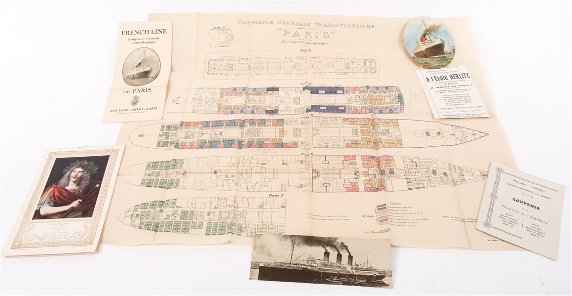 1921 SS PARIS EPHEMERA-PASSENGER LIST, SHIP PLAN & MORE