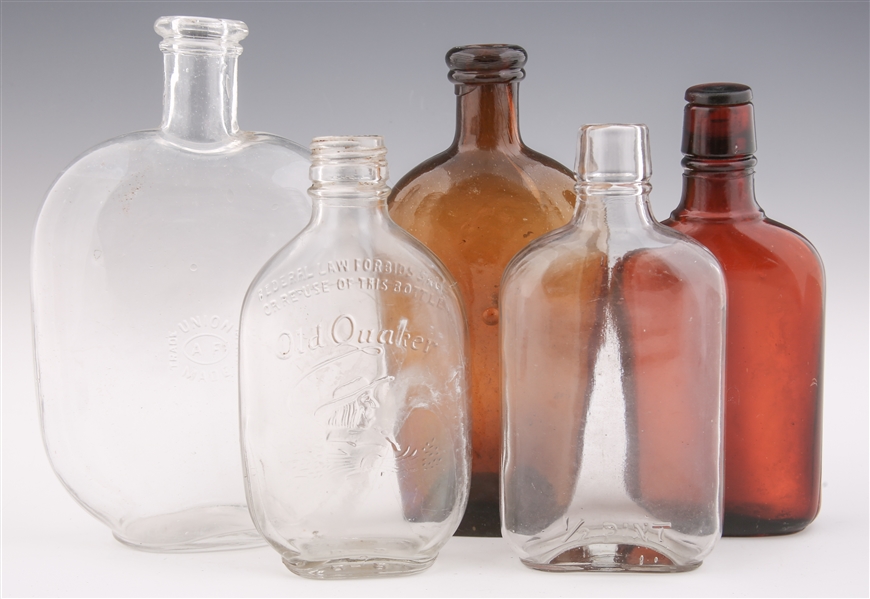 LATE 19TH & 20TH C. GLASS FLASK BOTTLES - LOT OF 5