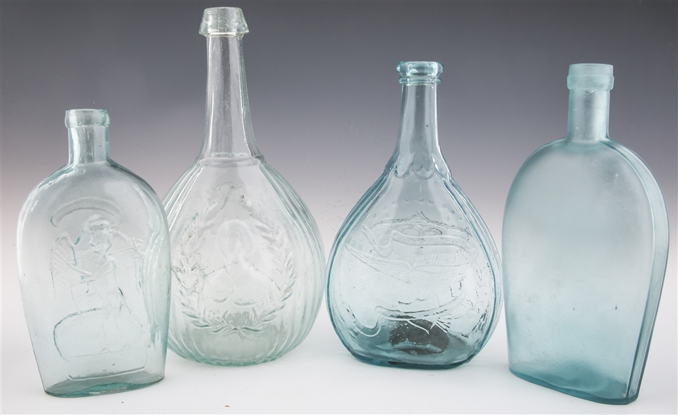 19TH C. GLASS BOTTLES AND FLASKS - LOT OF 4