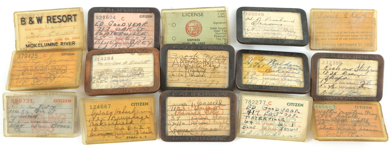 1930s - 1950s FISHING LICENSES - LOT OF 15