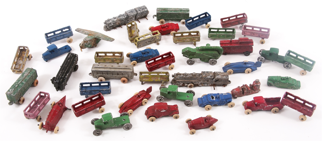 METAL TOY CARS, PLANES, TRAIN CARS & MORE - LOT OF 41