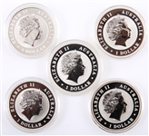 AUSTRALIAN PERTH MINT SILVER ONE OUNCE COINS - LOT OF 5