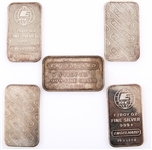 ENGELHARD .999 FINE SILVER 1 TOZ BARS - LOT OF 5