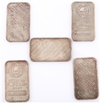 ENGELHARD .999 FINE SILVER 1 TOZ BARS - LOT OF 5