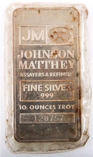 JOHNSON MATTHEY .999 FINE SILVER 10 TOZ SILVER BAR