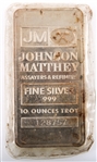 JOHNSON MATTHEY .999 FINE SILVER 10 TOZ SILVER BAR