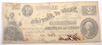1861 $2 STATE OF FLORIDA, TALLAHASSEE OBSOLETE BANKNOTE