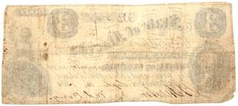 1861 $3 FLORIDA OBSOLETE BANKNOTE SIGNED BY GOV. PERRY