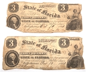 OCTOBER 1861 $3 STATE OF FLORIDA OBSOLETE BANK NOTES