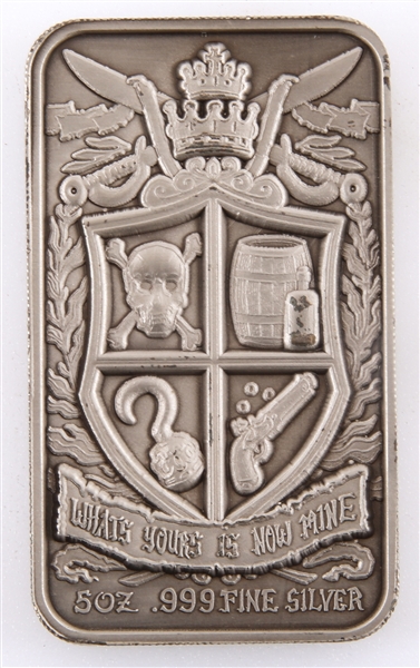 PIRATE BULLION 5 TROY OZ .999 FINE SILVER BAR