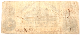 1862 $5 STATE OF FLORIDA, TALLAHASSEE OBSOLETE BANKNOTE