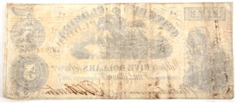 1862 $5 STATE OF FLORIDA, TALLAHASSEE OBSOLETE BANKNOTE