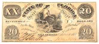 1861 $20 STATE OF FLORIDA OBSOLETE BANKNOTE