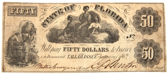 1862 $50 STATE OF FLORIDA OBSOLETE BANKNOTE