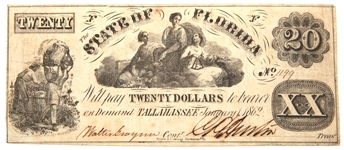 1862 $20 STATE OF FLORIDA OBSOLETE BANKNOTE