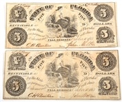 1861 $5 STATE OF FLORIDA OBSOLETE BANKNOTES - LOT OF 2