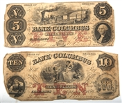 1856 $5, $10 BANK OF COLUMBUS, GA OBSOLETE BANK NOTES