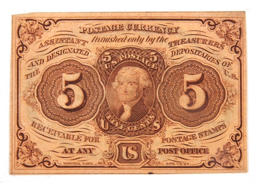 1862 FRACTIONAL 5 CENT POSTAGE CURRENCY NOTE
