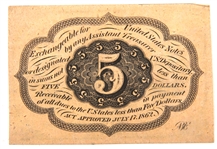 1862 FRACTIONAL 5 CENT POSTAGE CURRENCY NOTE