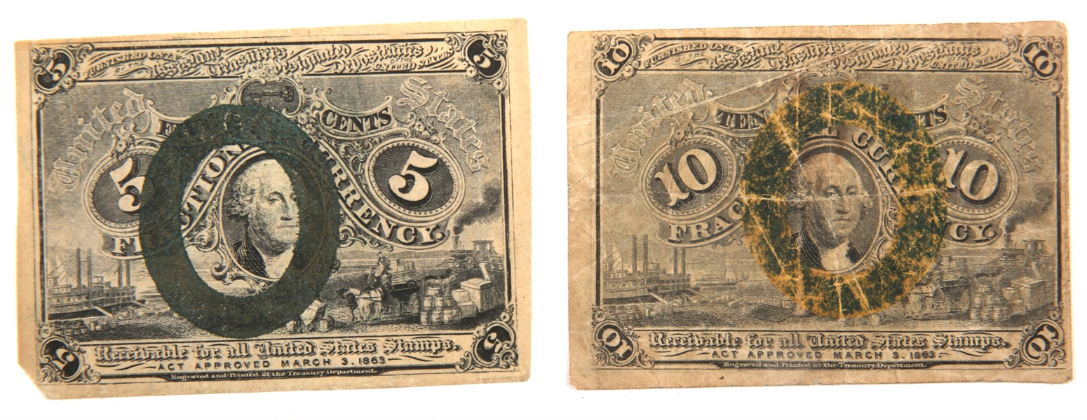 SECOND ISSUE 1863 5 & 10 CENT FRACTIONAL CURRENCY NOTES