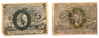 SECOND ISSUE 1863 5 & 10 CENT FRACTIONAL CURRENCY NOTES